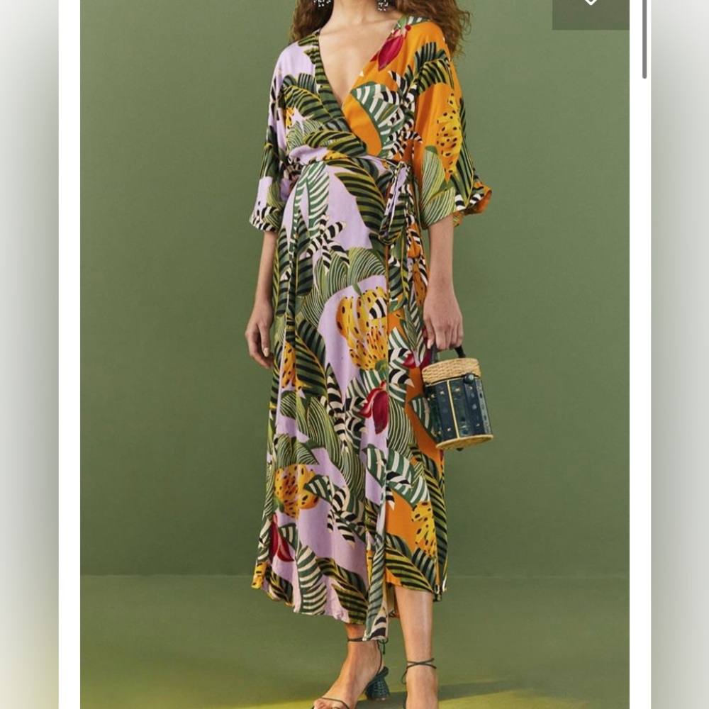 NWT FARM RIO small tropical fruit wrap dress 🌴 🌺 🍉
